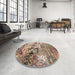 Round Contemporary Chestnut Brown Patchwork Rug in a Office, con2977