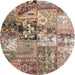 Sideview of Contemporary Chestnut Brown Patchwork Rug, con2977