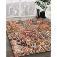 Contemporary Dark Sienna Brown Patchwork Rug, con2979