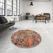 Round Machine Washable Contemporary Dark Sienna Brown Rug in a Office, wshcon2979