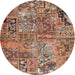 Sideview of Contemporary Dark Sienna Brown Patchwork Rug, con2979