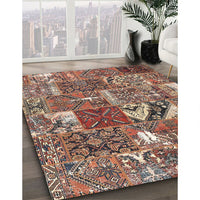 Contemporary Dark Sienna Brown Patchwork Rug, con2981