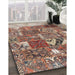 Contemporary Dark Sienna Brown Patchwork Rug in Family Room, con2981