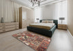 Contemporary Dark Sienna Brown Patchwork Rug in a Bedroom, con2981