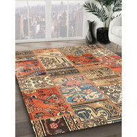 Contemporary Sienna Brown Patchwork Rug, con2982