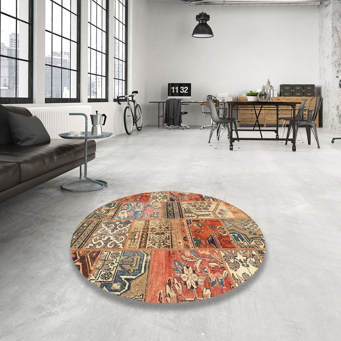 Round Machine Washable Contemporary Sienna Brown Rug in a Office, wshcon2982