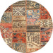 Sideview of Contemporary Sienna Brown Patchwork Rug, con2982