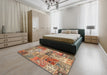 Contemporary Sienna Brown Patchwork Rug in a Bedroom, con2982