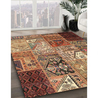 Contemporary Dark Sienna Brown Patchwork Rug, con2983