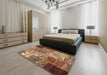 Contemporary Dark Sienna Brown Patchwork Rug in a Bedroom, con2983