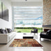 Square Contemporary Dark Sienna Brown Patchwork Rug in a Living Room, con2983