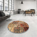 Round Contemporary Dark Sienna Brown Patchwork Rug in a Office, con2983