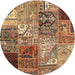 Sideview of Contemporary Dark Sienna Brown Patchwork Rug, con2983