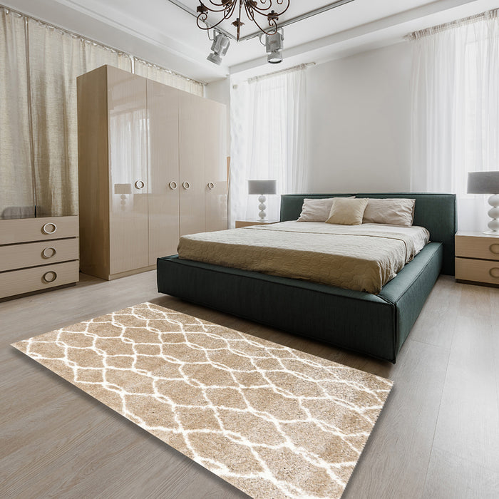 Machine Washable Contemporary Wheat Beige Rug in a Bedroom, wshcon2984