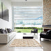 Square Contemporary Wheat Beige Trellis Rug in a Living Room, con2988