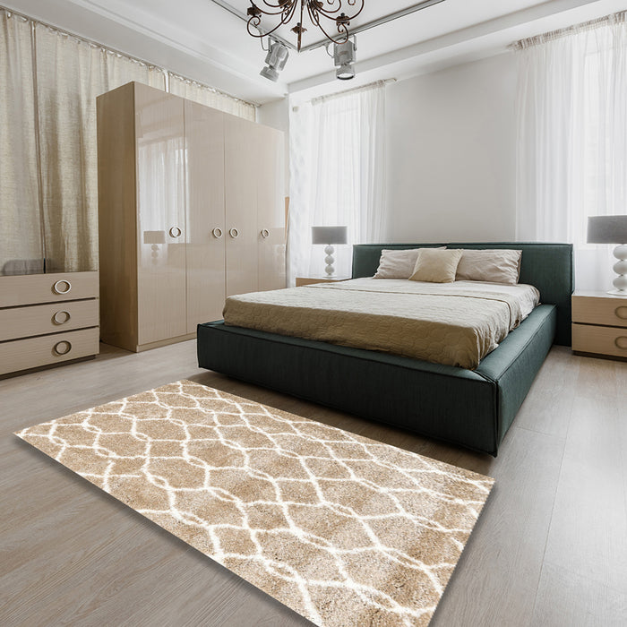 Contemporary Wheat Beige Trellis Rug in a Bedroom, con2988
