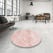 Round Contemporary Light Red Pink Trellis Rug in a Office, con2990