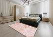 Contemporary Light Red Pink Trellis Rug in a Bedroom, con2990