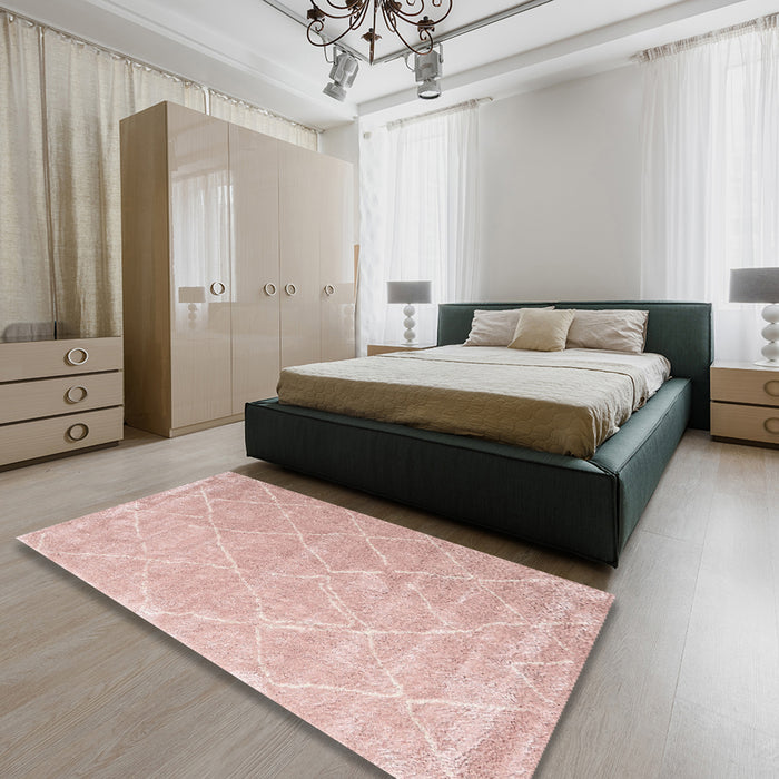 Machine Washable Contemporary Deep Rose Pink Rug in a Bedroom, wshcon2992