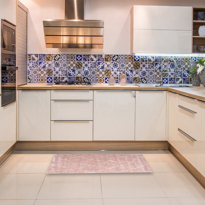 Contemporary Deep Rose Pink Trellis Rug in a Kitchen, con2992