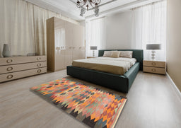 Contemporary Brown Oriental Rug in a Bedroom, con2998