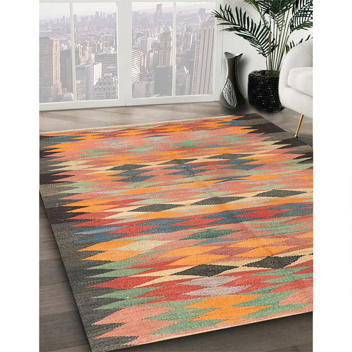 Contemporary Brown Oriental Rug in Family Room, con2998