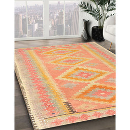 Contemporary Orange Oriental Rug in Family Room, con2999