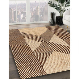Contemporary Dark Sienna Brown Modern Rug in Family Room, con299