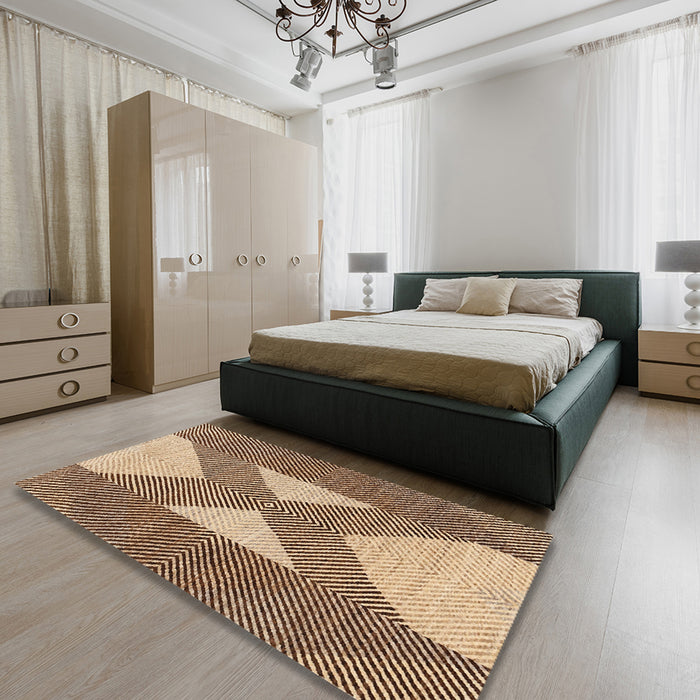 Machine Washable Contemporary Dark Sienna Brown Rug in a Bedroom, wshcon299