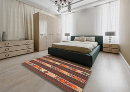 Contemporary Brown Red Modern Rug in a Bedroom, con3000