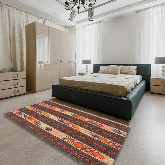 Contemporary Brown Red Modern Rug in a Bedroom, con3000