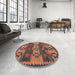 Round Machine Washable Contemporary Rust Pink Rug in a Office, wshcon3003