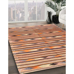 Contemporary Sienna Brown Oriental Rug in Family Room, con3004