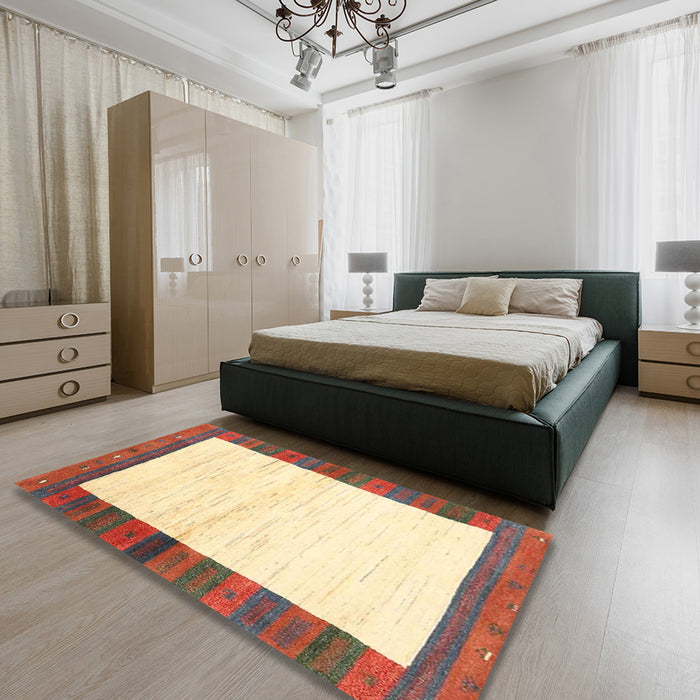 Contemporary Sun Yellow Abstract Machine Washable Rug in a Bedroom, wshcon3010