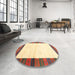 Round Contemporary Sun Yellow Abstract Machine Washable Rug in a Office, wshcon3010