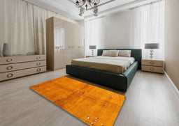 Contemporary Orange Red Modern Rug in a Bedroom, con3012