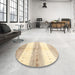 Round Contemporary Khaki Gold Modern Rug in a Office, con3013