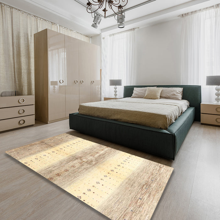 Machine Washable Contemporary Khaki Gold Rug in a Bedroom, wshcon3013