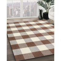 Contemporary Dark Gold Brown Checkered Rug, con3014