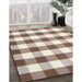 Contemporary Dark Gold Brown Checkered Rug in Family Room, con3014