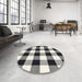 Round Contemporary Light Black Checkered Rug in a Office, con3015