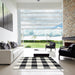 Square Contemporary Light Black Checkered Rug in a Living Room, con3015