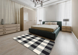 Contemporary Light Black Checkered Rug in a Bedroom, con3015