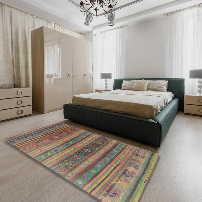 Machine Washable Contemporary Khaki Green Rug in a Bedroom, wshcon3017