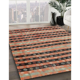 Contemporary Dark Sienna Brown Oriental Rug in Family Room, con3018