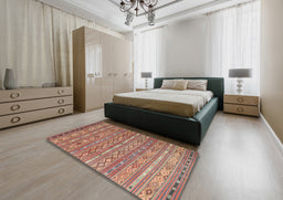 Contemporary Camel Brown Oriental Rug in a Bedroom, con3019