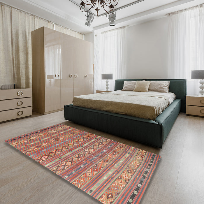 Contemporary Camel Brown Oriental Rug in a Bedroom, con3019