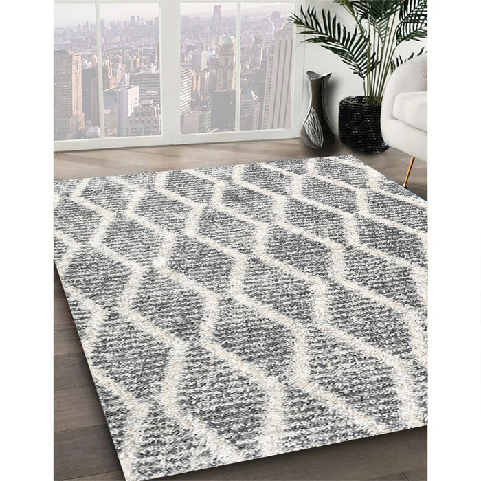 Contemporary Dark White Beige Modern Rug in Family Room, con3022