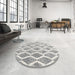 Round Contemporary Dark White Beige Abstract Machine Washable Rug in a Office, wshcon3022