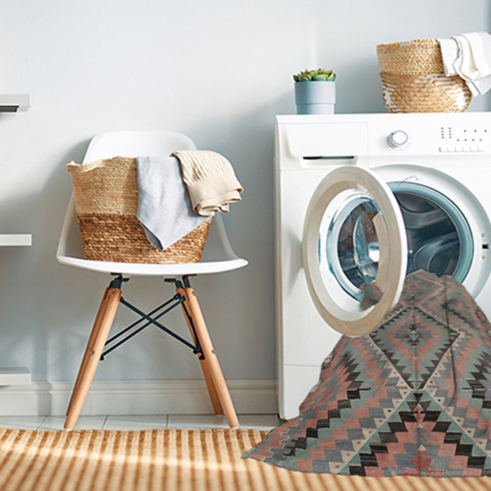 Contemporary Dark Almond Brown Abstract Machine Washable Rug in a Washing Machine, wshcon3023